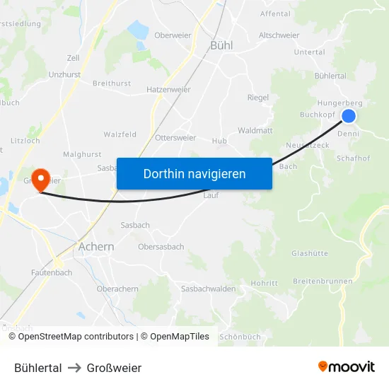 Bühlertal to Großweier map