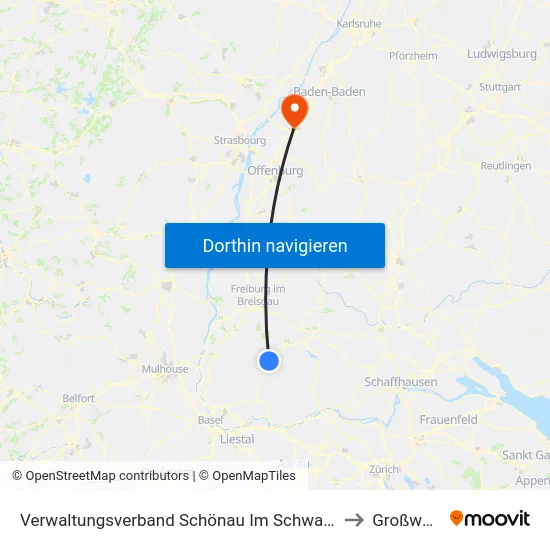 Verwaltungsverband Schönau Im Schwarzwald to Großweier map