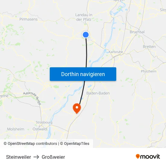 Steinweiler to Großweier map