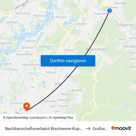 Nachbarschaftsverband Bischweier-Kuppenheim to Großweier map