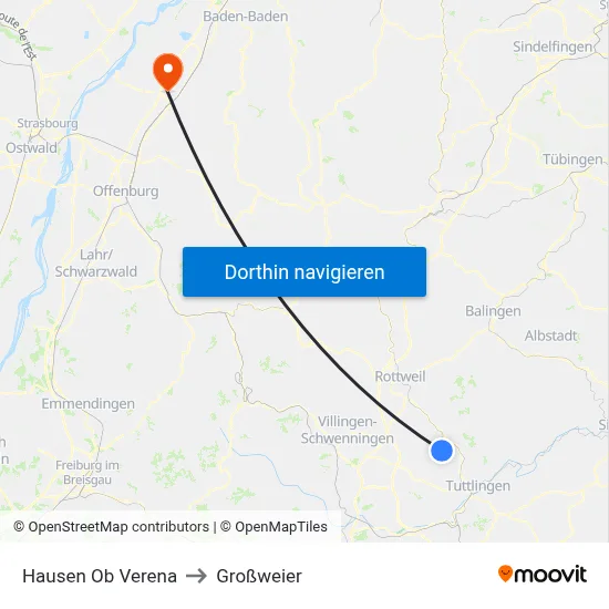 Hausen Ob Verena to Großweier map