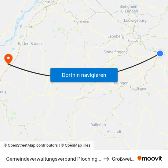 Gemeindeverwaltungsverband Plochingen to Großweier map