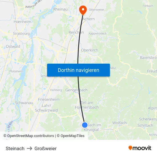 Steinach to Großweier map