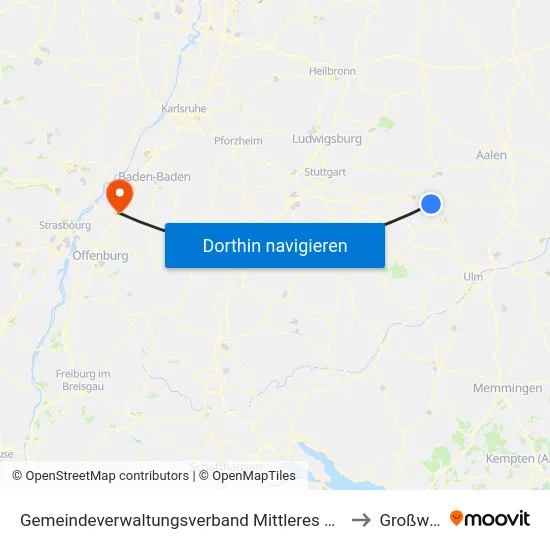 Gemeindeverwaltungsverband Mittleres Fils-Lautertal to Großweier map