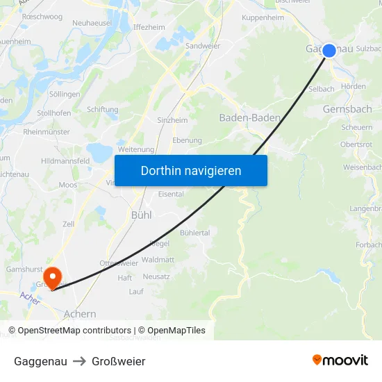 Gaggenau to Großweier map
