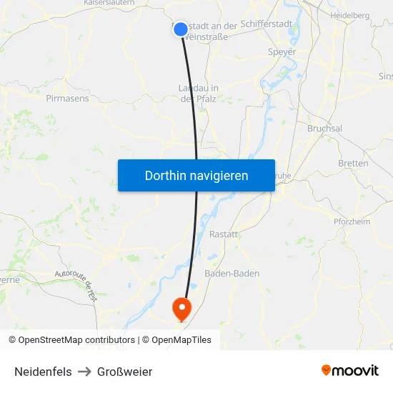 Neidenfels to Großweier map