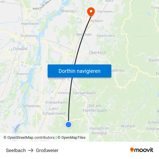Seelbach to Großweier map