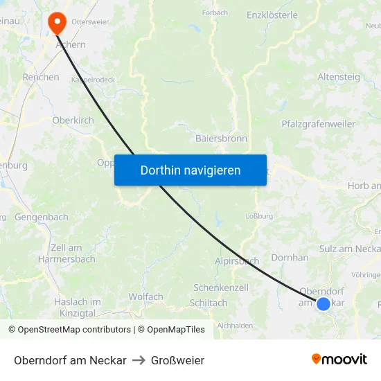 Oberndorf am Neckar to Großweier map