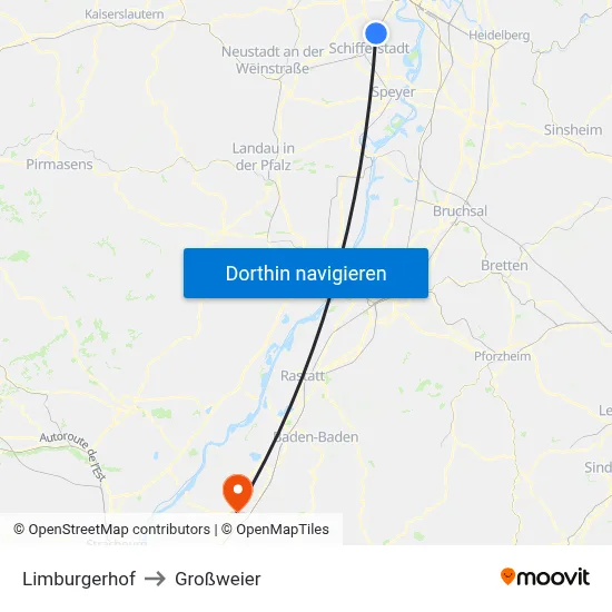 Limburgerhof to Großweier map
