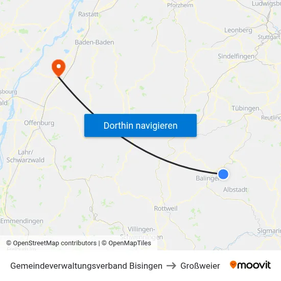 Gemeindeverwaltungsverband Bisingen to Großweier map