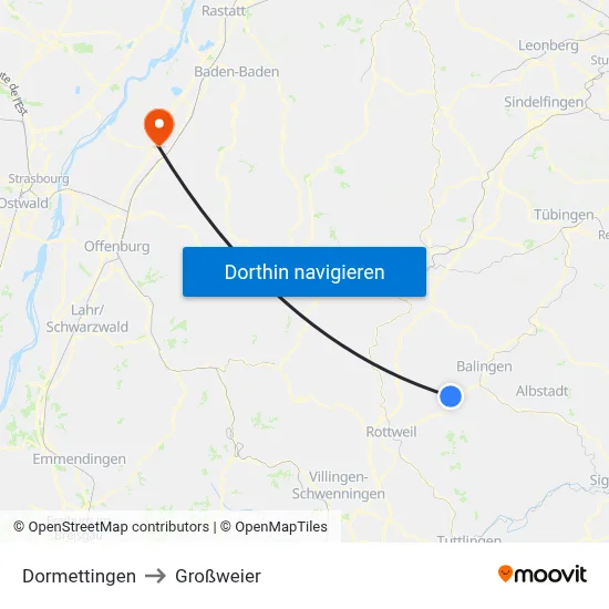 Dormettingen to Großweier map