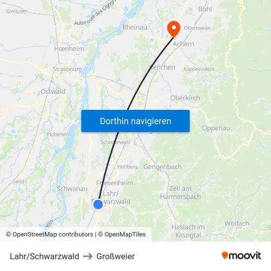 Lahr/Schwarzwald to Großweier map