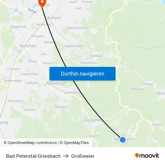 Bad Peterstal-Griesbach to Großweier map
