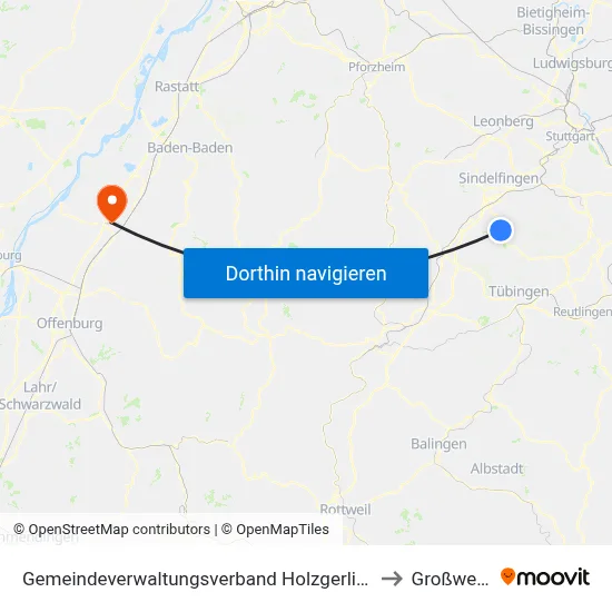 Gemeindeverwaltungsverband Holzgerlingen to Großweier map