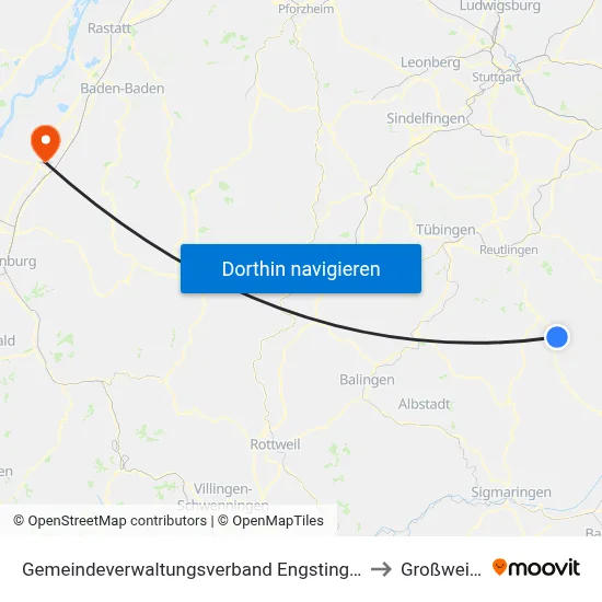 Gemeindeverwaltungsverband Engstingen to Großweier map