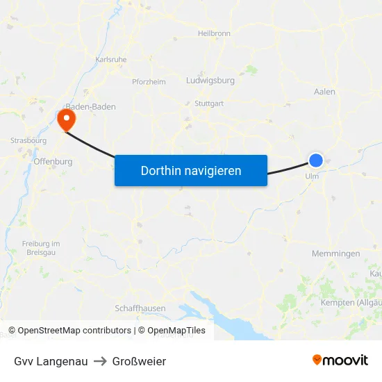 Gvv Langenau to Großweier map