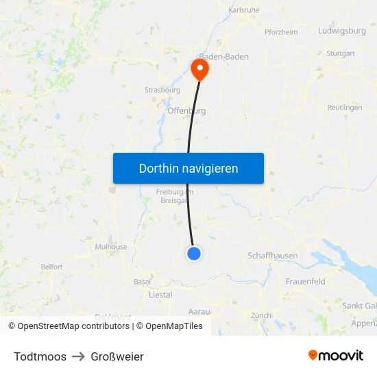 Todtmoos to Großweier map