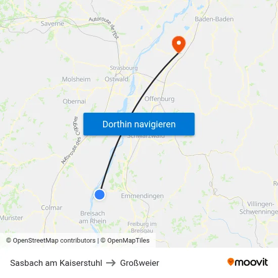Sasbach am Kaiserstuhl to Großweier map