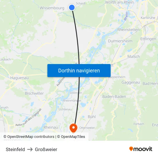 Steinfeld to Großweier map