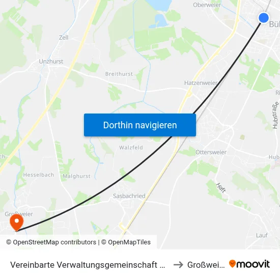 Vereinbarte Verwaltungsgemeinschaft Bühl to Großweier map