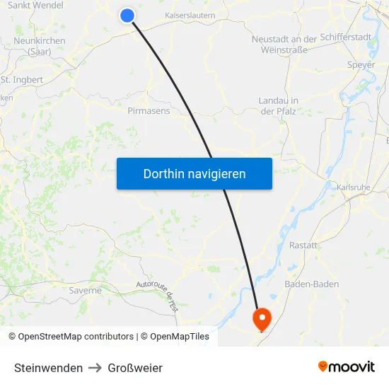 Steinwenden to Großweier map