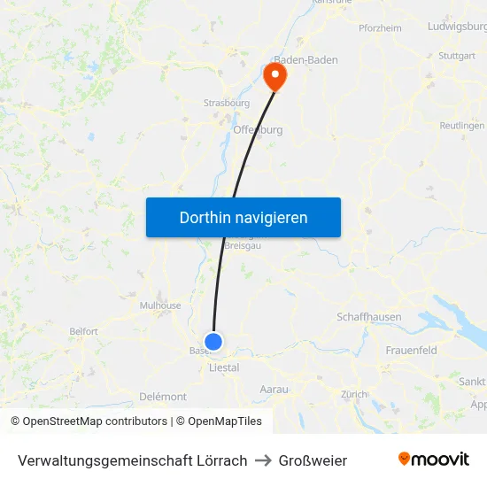 Verwaltungsgemeinschaft Lörrach to Großweier map