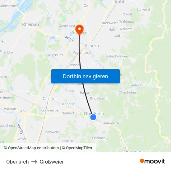 Oberkirch to Großweier map