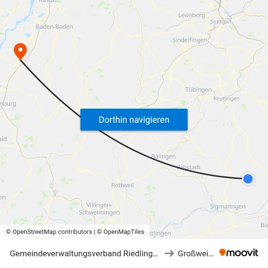 Gemeindeverwaltungsverband Riedlingen to Großweier map