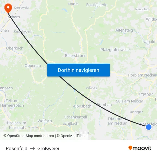 Rosenfeld to Großweier map