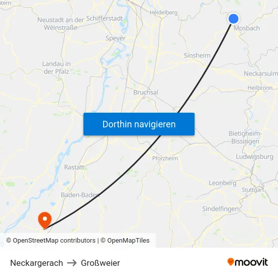 Neckargerach to Großweier map
