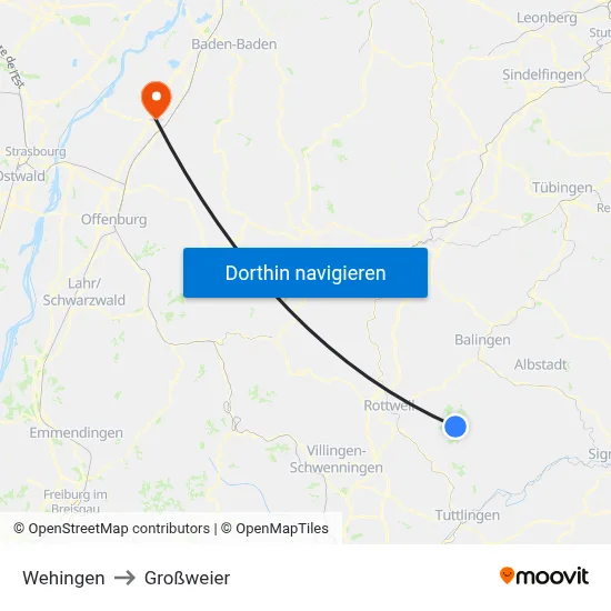 Wehingen to Großweier map