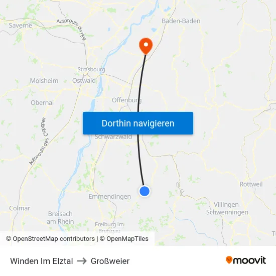 Winden Im Elztal to Großweier map