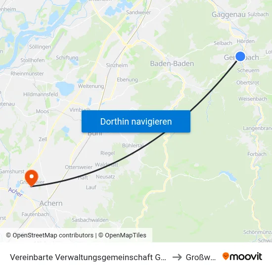 Vereinbarte Verwaltungsgemeinschaft Gernsbach to Großweier map