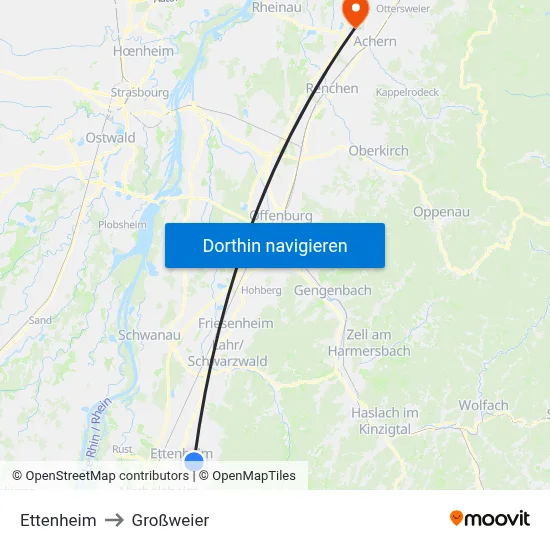 Ettenheim to Großweier map