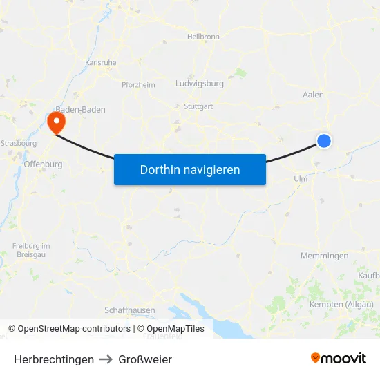 Herbrechtingen to Großweier map