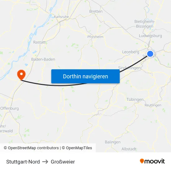 Stuttgart-Nord to Großweier map