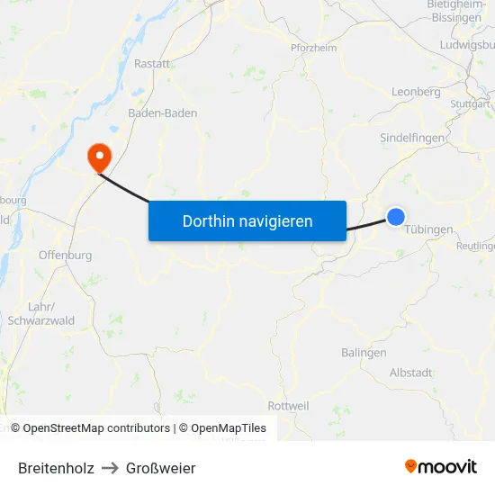 Breitenholz to Großweier map