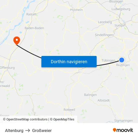 Altenburg to Großweier map