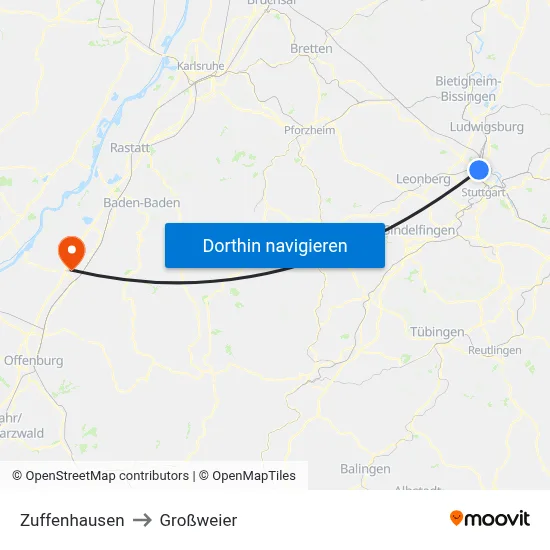 Zuffenhausen to Großweier map