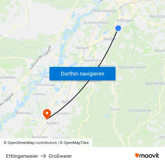 Ettlingenweier to Großweier map