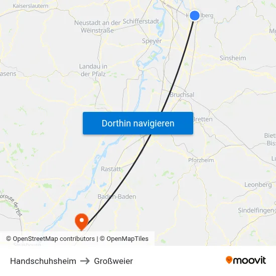 Handschuhsheim to Großweier map