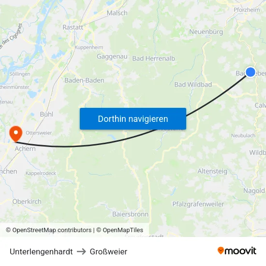 Unterlengenhardt to Großweier map