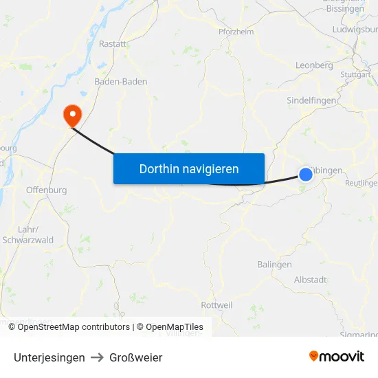 Unterjesingen to Großweier map