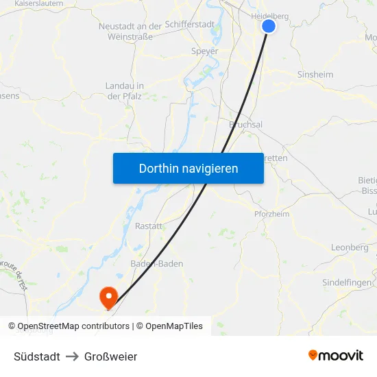 Südstadt to Großweier map