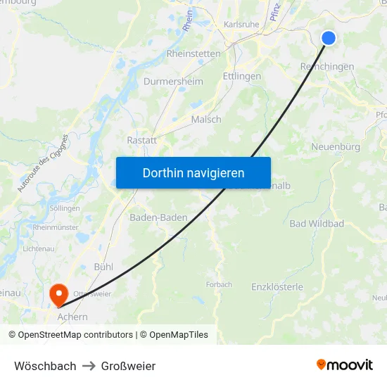 Wöschbach to Großweier map