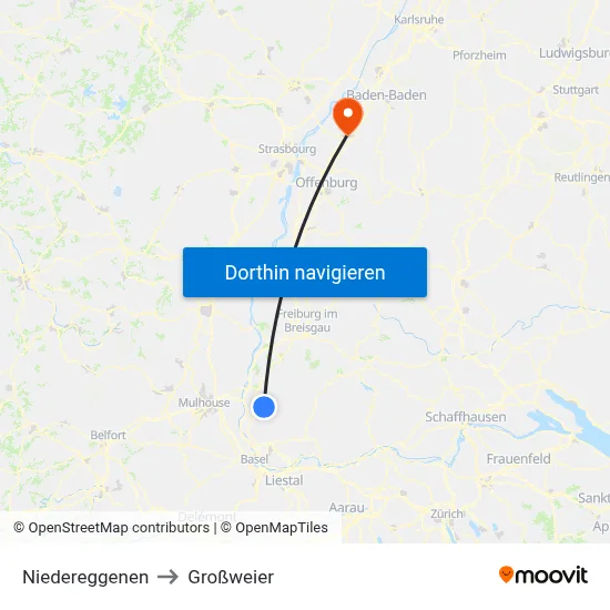 Niedereggenen to Großweier map