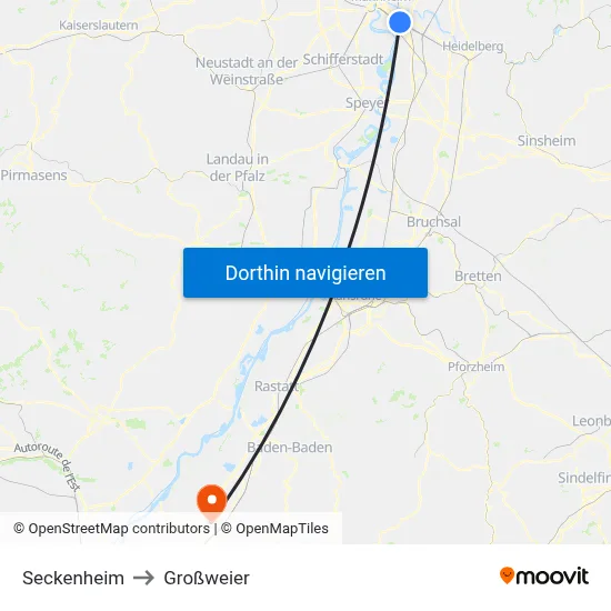 Seckenheim to Großweier map