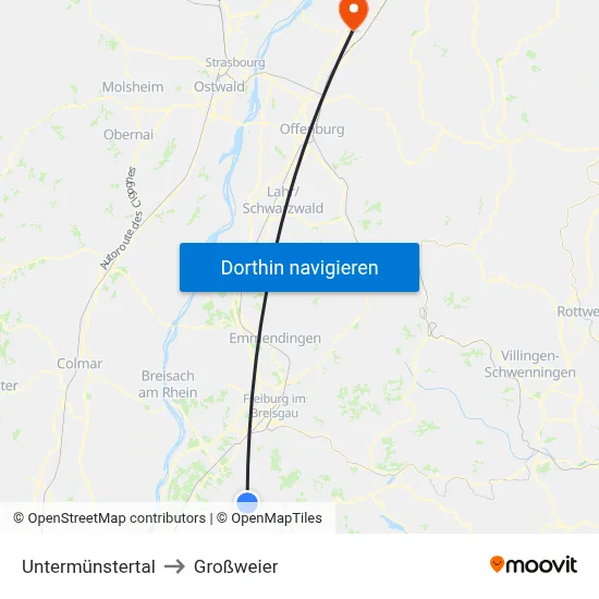 Untermünstertal to Großweier map
