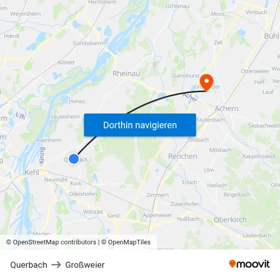 Querbach to Großweier map