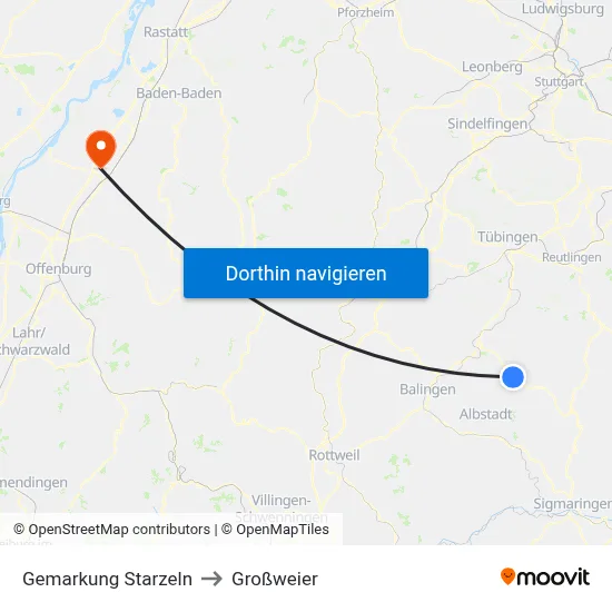 Gemarkung Starzeln to Großweier map